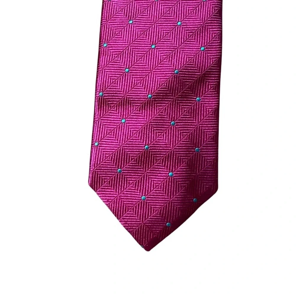 Robert Talbott Best of Class Silk Tie Magenta Pink Geometric Turquoise Dot USA